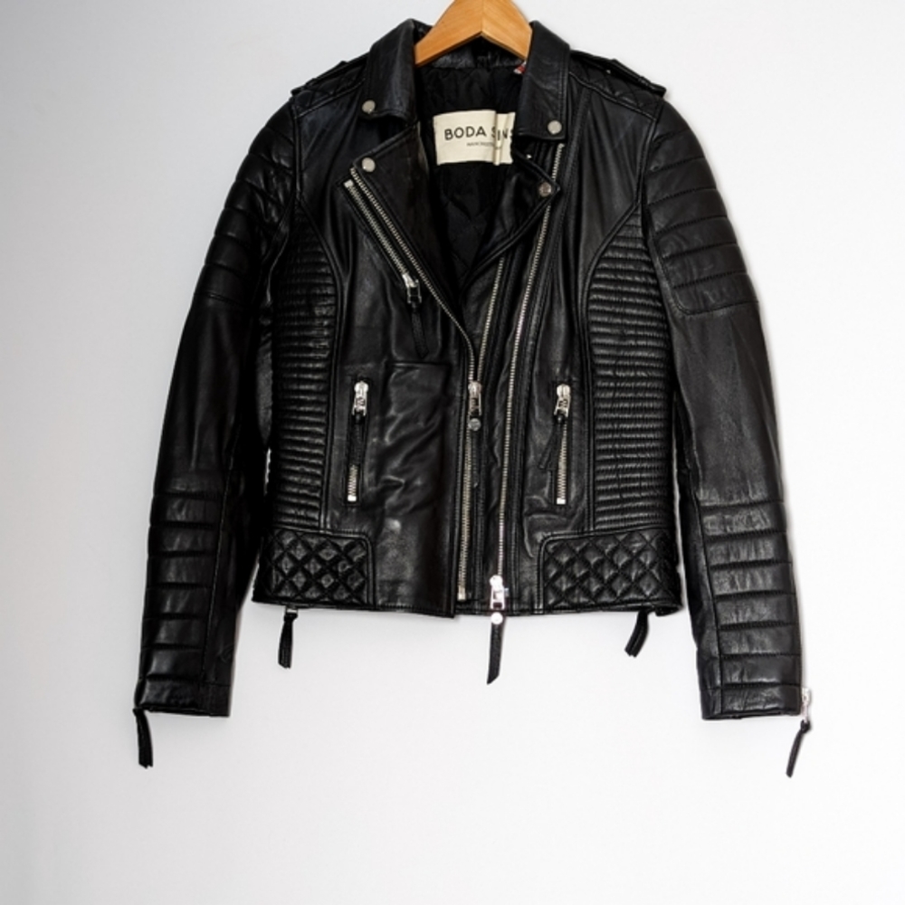BODA SKINS Leather Jacket Napa Sheep Skin  Kay Michaels 2.0 Black Biker Quilted - Picture 9 of 16